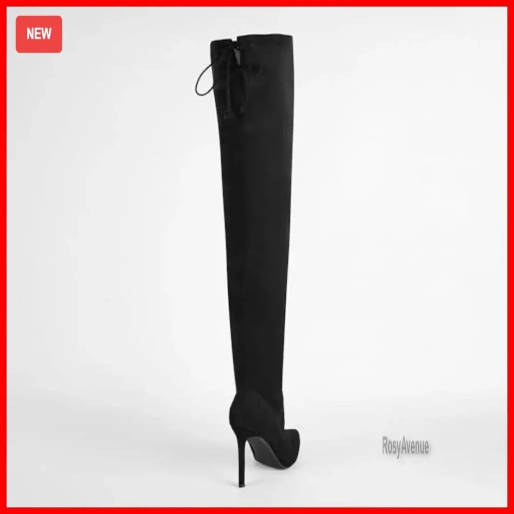 Faux Suede Thigh High Stiletto Heel Boots Side Zip Over Knee